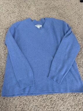 Nine West Cornflower Blue V-Neck Ribbed Knit Sweater